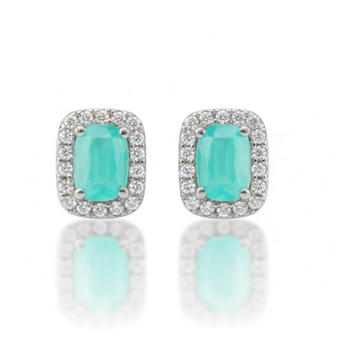925 Sterling Silver Aqua Gemstone Halo Stud Earrings for Women