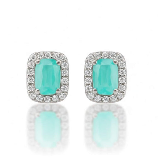 925 Sterling Silver Aqua Gemstone Halo Stud Earrings for Women