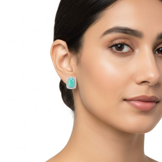 925 Sterling Silver Aqua Gemstone Halo Stud Earrings for Women