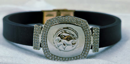 925 sterling silver lion crest stretch bracelet for men | daily wear