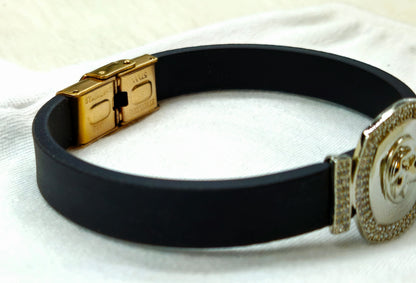 925 sterling silver lion crest stretch bracelet for men | daily wear