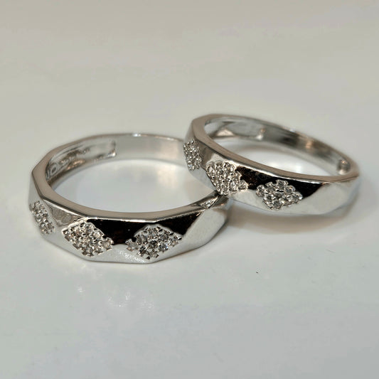 Modern Geometric Facet Silver Couple's Rings