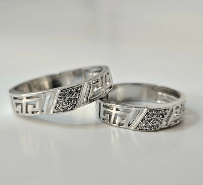 Modern Greek Key Silver Couple's Rings