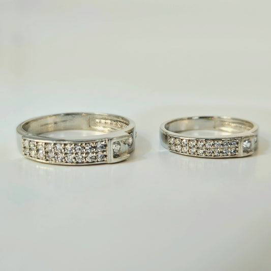 Modern Segmented Silver Couple's Rings