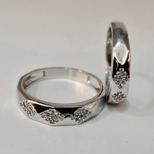 Modern Geometric Facet Silver Couple's Rings