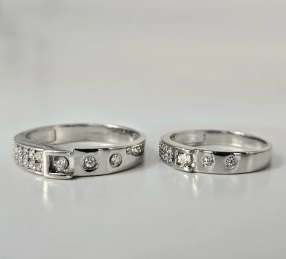 Modern Segmented Silver Couple's Rings