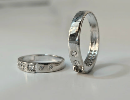 Modern Segmented Silver Couple's Rings