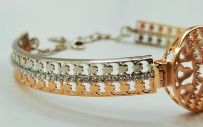 925 Oxidized Sterling Silver Radiant Hearts Bangle for Women | CZ Gift