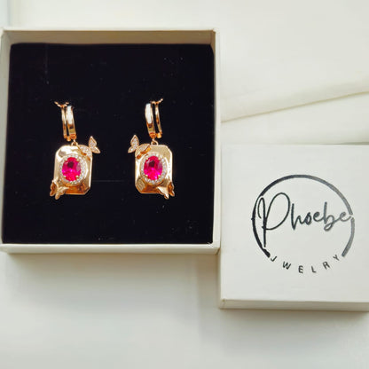Radiant Ruby Butterfly Hoop Earrings