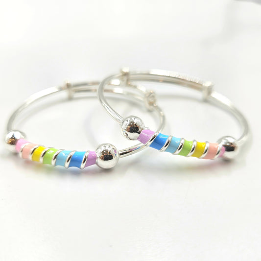 Rainbow Enamel Silver Baby Bangles