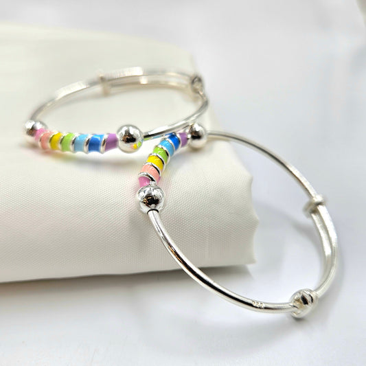 Rainbow Enamel Silver Baby Bangles