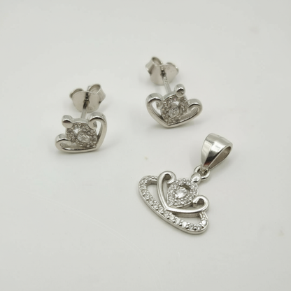 Regal Heart Crown 925 Silver Jewelry Set