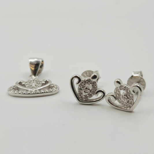 Regal Heart Crown 925 Silver Jewelry Set