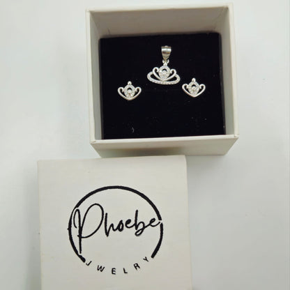 Regal Heart Crown 925 Silver Jewelry Set
