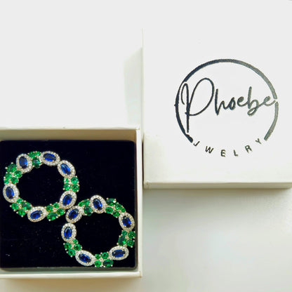 Royal Sapphire & Emerald Hoop Earrings