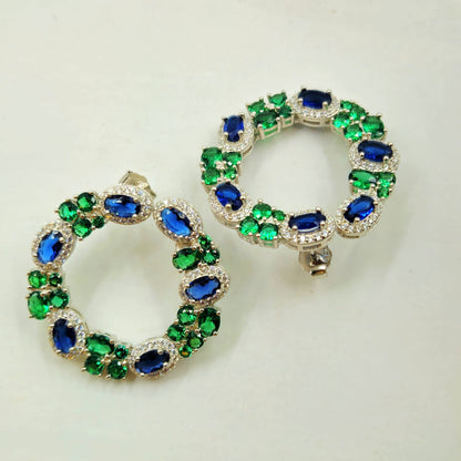 Royal Sapphire & Emerald Hoop Earrings