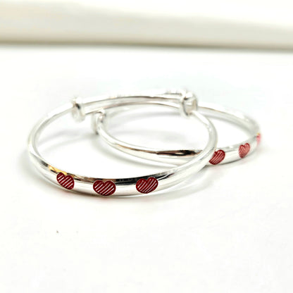 925 Sterling Silver Red Enamel Heart Baby Bangles | Gift