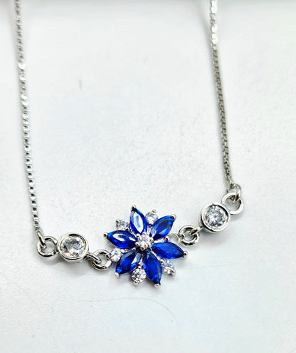 Silver Blue Floral Pendant