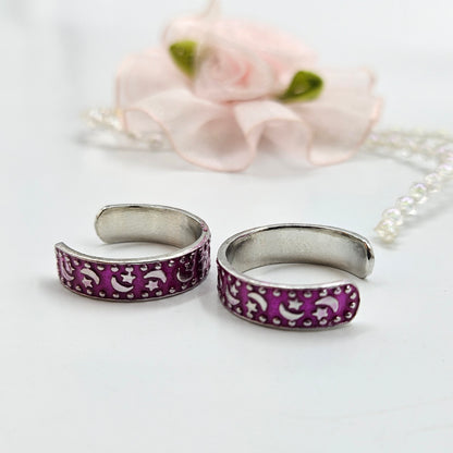 Silver Crescent Moon and Star Patterned Toe Ring