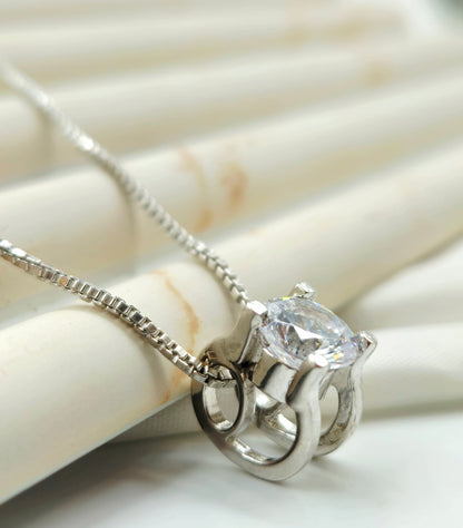 Silver Crown Setting Solitaire Pendant