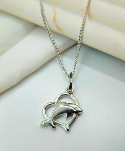 Silver Dolphin in Heart Pendant