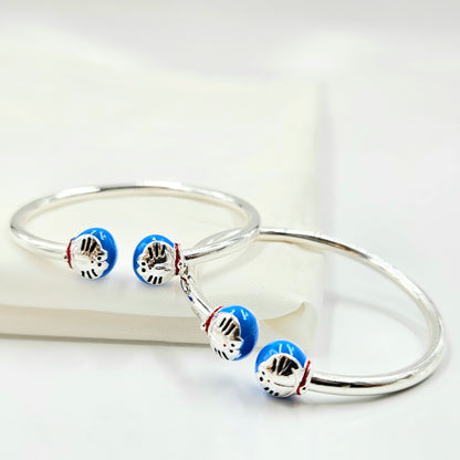 Silver Enamel Doraemon Themed Baby Bangles