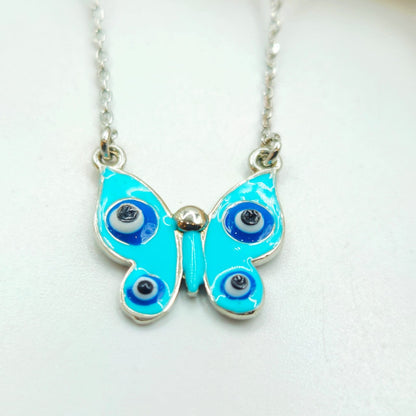 Silver Evil Eye Butterfly Pendant