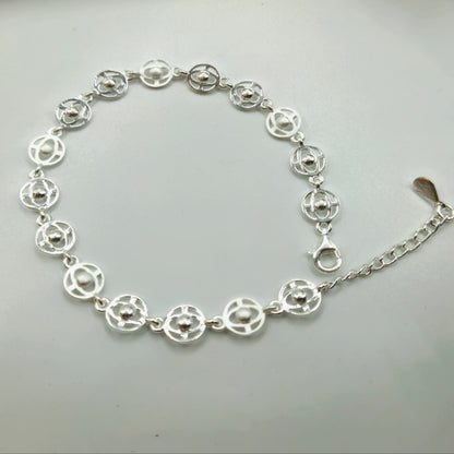 925 Sterling Silver Geometric Round Link Bracelet for Women | Daily Wear Gift