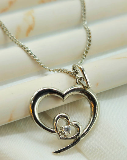 Silver "Heart Within a Heart" Solitaire Pendant