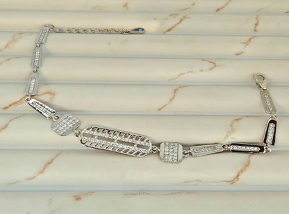 925 Sterling Silver Lattice Bar Bracelet for Women | CZ Accent