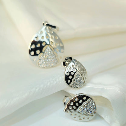 Silver Mixed-Finish Teardrop Pendant Set