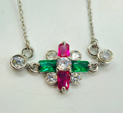 Silver Multi-Gem Cross Pendant