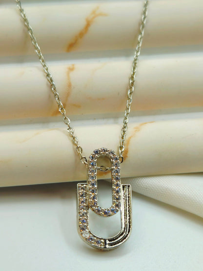 Silver Pave Interlocking Geometric Pendant