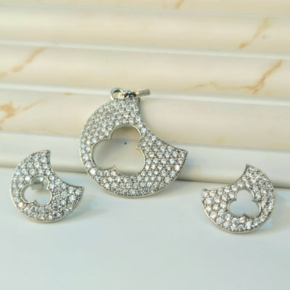 Silver Pave Quatrefoil Crescent Pendant Set