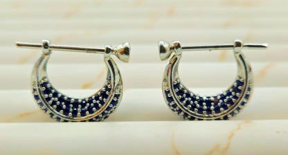 Silver Pave Sapphire Huggie Hoop Earrings