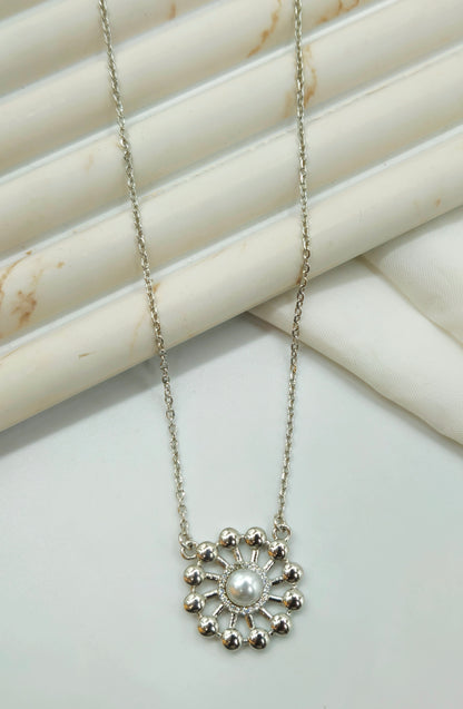 Silver Pearl Sunburst Medallion Pendant