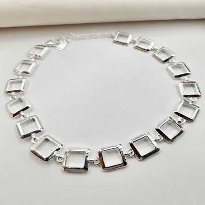 925 Sterling Silver Square Link Bracelet | Female Daily Wear Gift