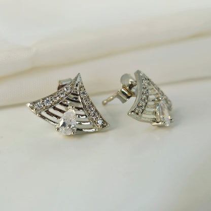 Silver Architectural Fan Pendant Set with Pavé and Teardrop Solitaire