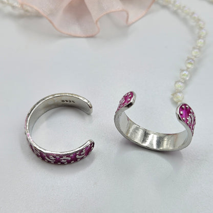 Silver Crescent Moon and Star Patterned Toe Ring