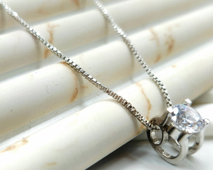 Silver Crown Setting Solitaire Pendant