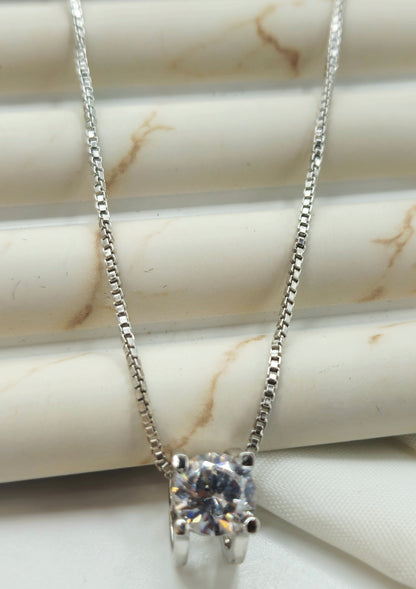 Silver Crown Setting Solitaire Pendant