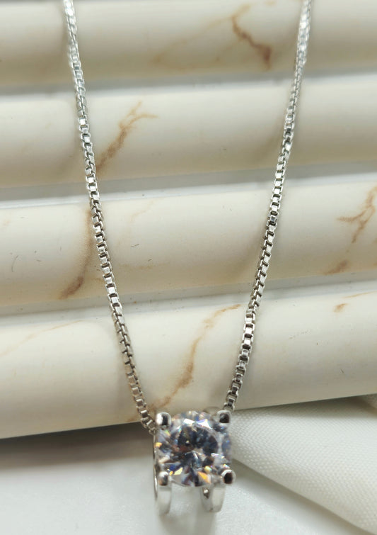 Silver Crown Setting Solitaire Pendant