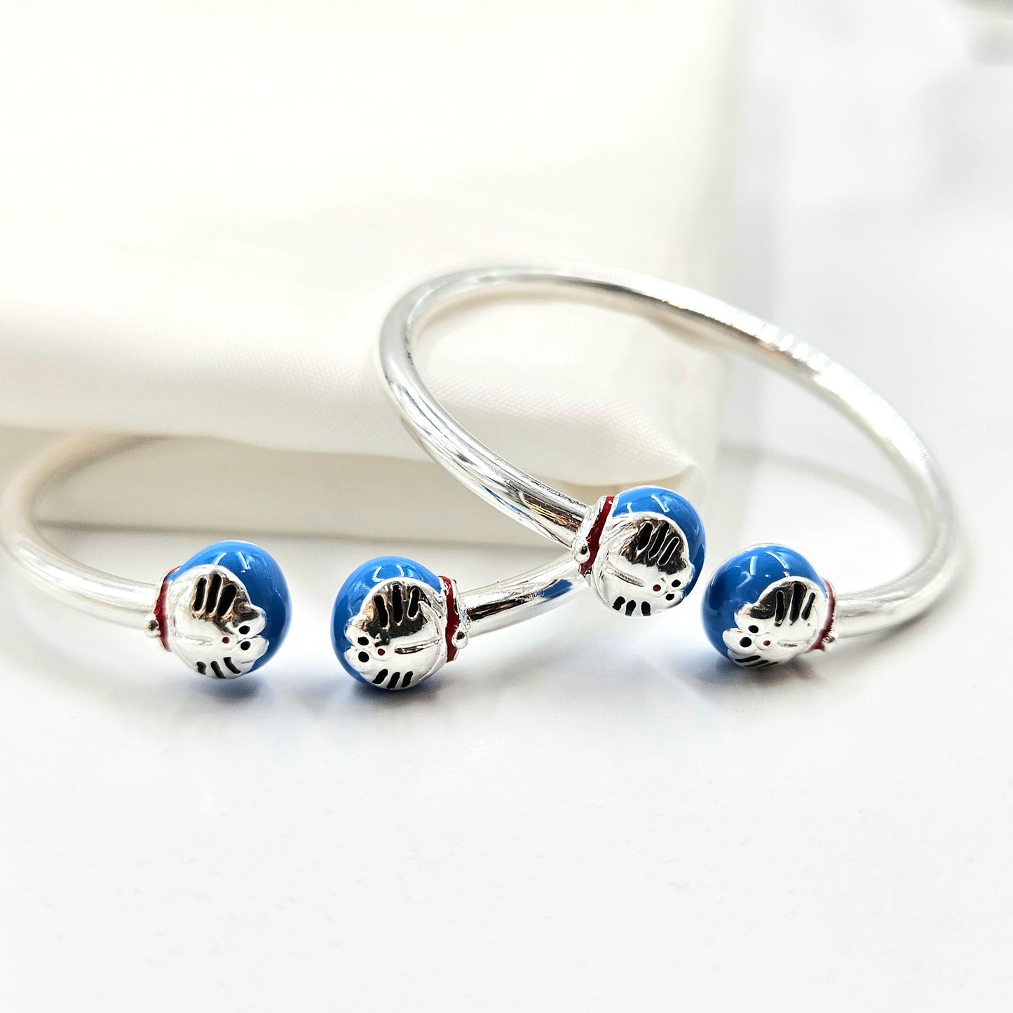 Silver Enamel Doraemon Themed Baby Bangles