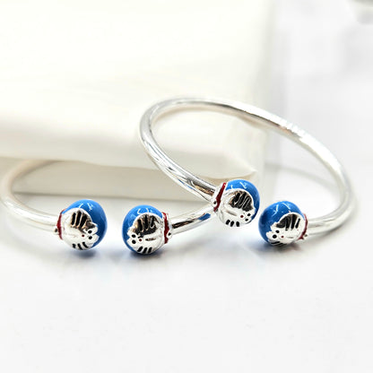Silver Enamel Doraemon Themed Baby Bangles