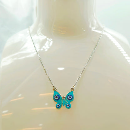 Silver Evil Eye Butterfly Pendant