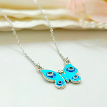 Silver Evil Eye Butterfly Pendant