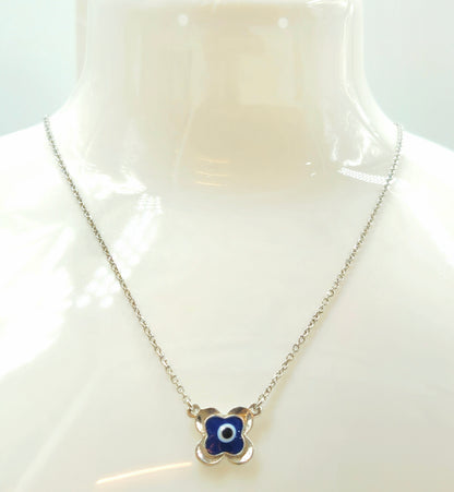 Silver Evil Eye Clover Flower Pendant