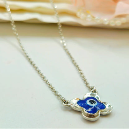 Silver Evil Eye Clover Flower Pendant