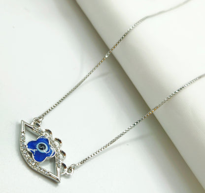 Silver Evil Eye Pendant with Enamel Flower
