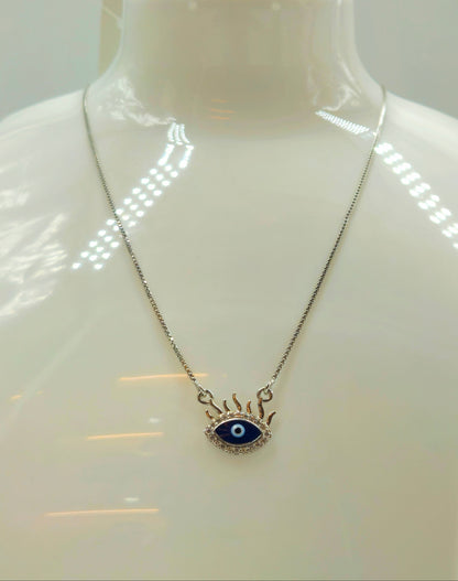 Silver Evil Eye with Sun Rays Pendant
